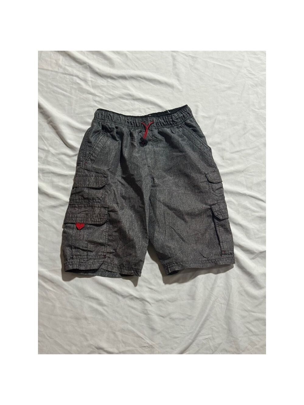 Boys Plugg Cargo Shorts Size M Gray with Red Accents